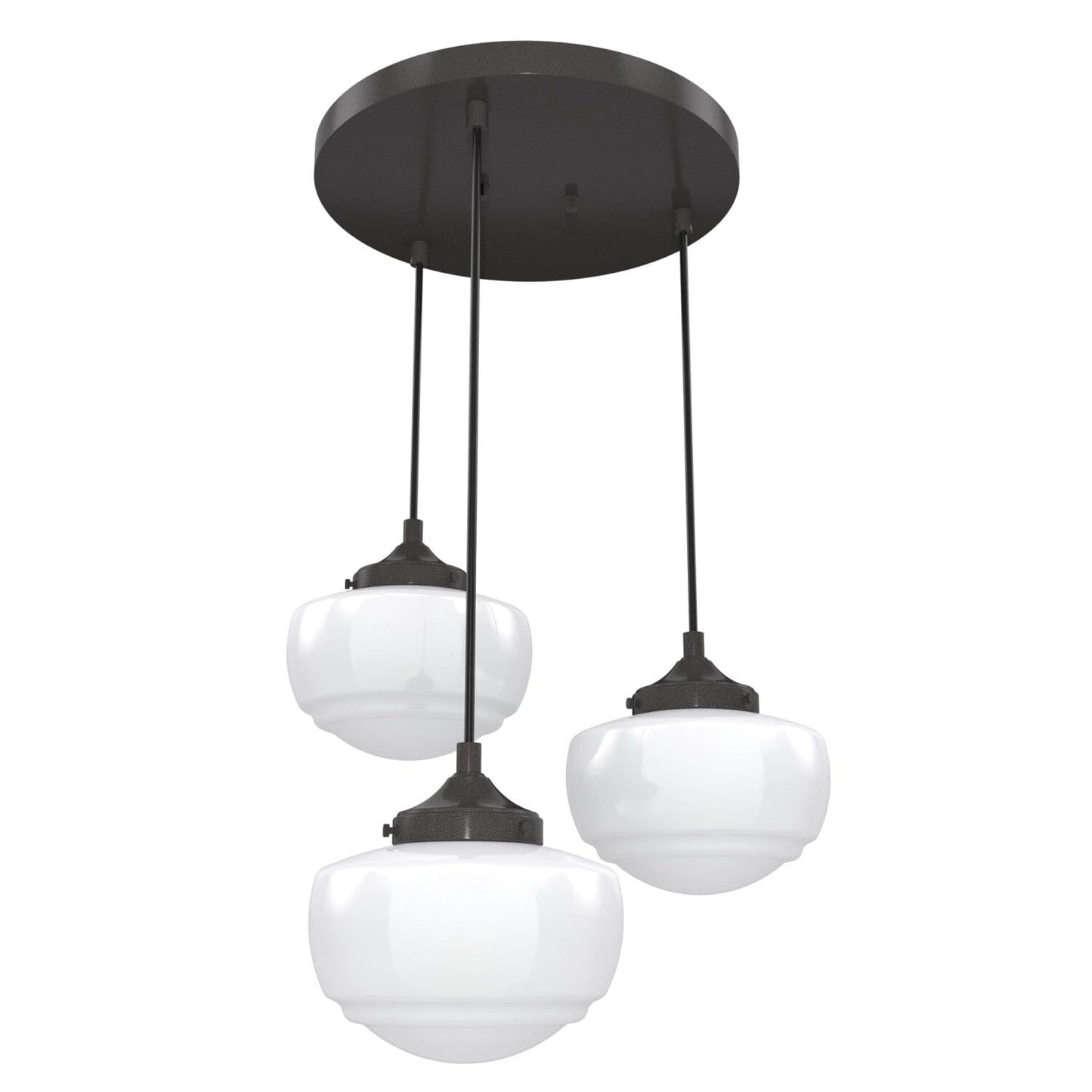 Saddle Creek Shiny Cased White Glass 3 Light Round Pendant Cluster Lighting Hunter Noble Bronze - Cased White 