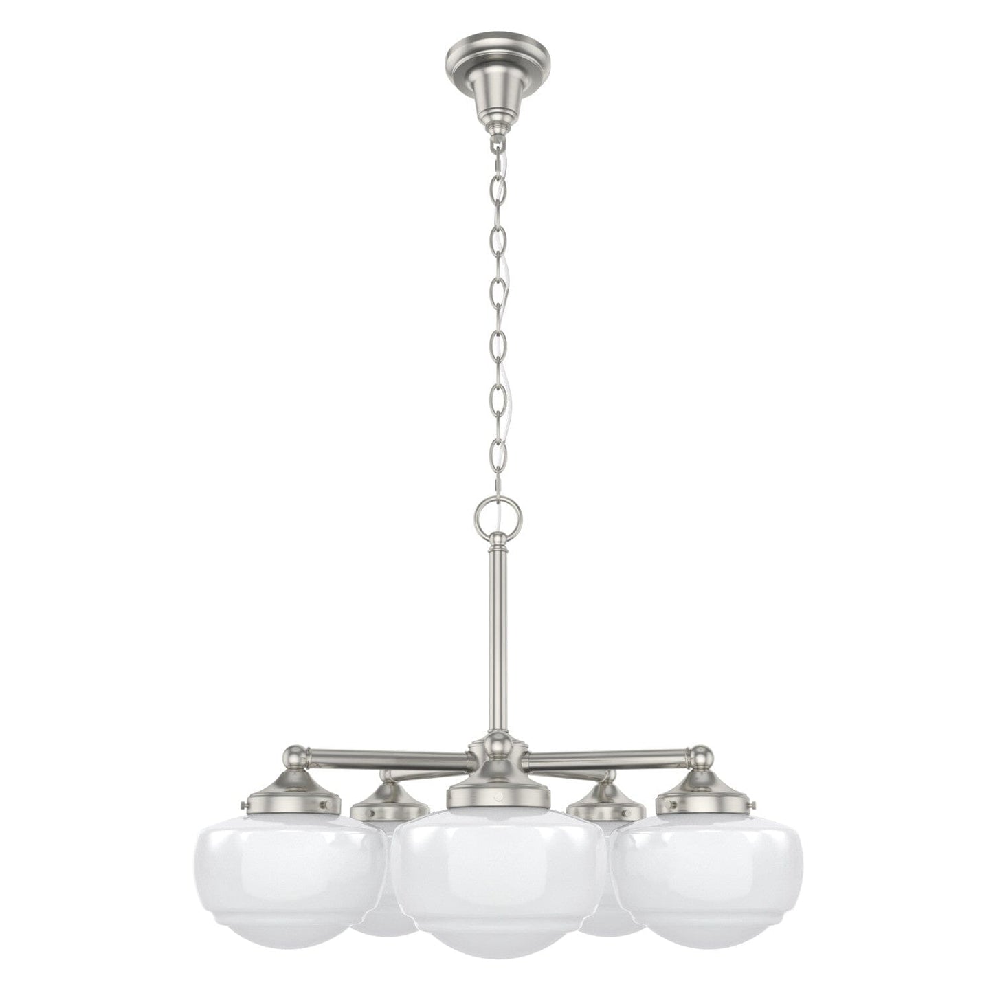 Saddle Creek Shiny Cased White Glass 5 Light Chandelier Lighting Hunter Brushed Nickel - Cased White 