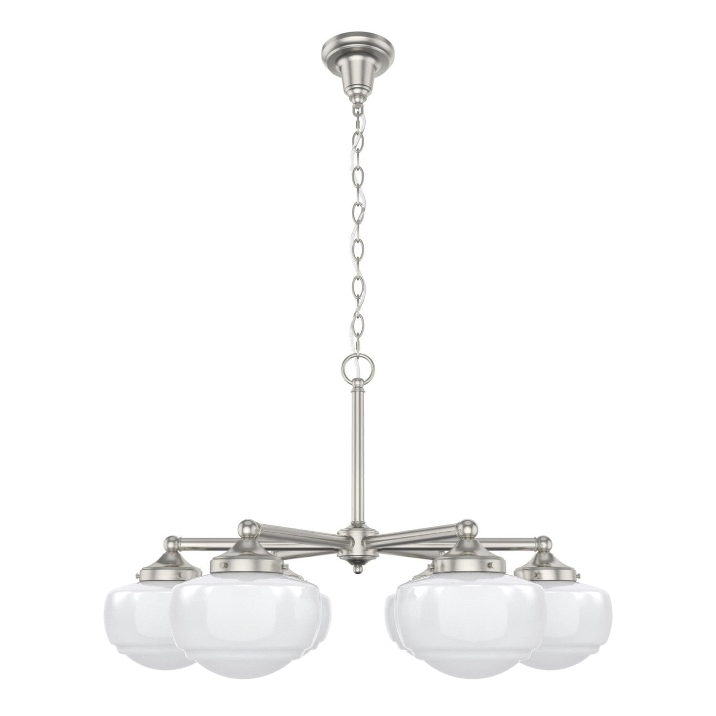 Saddle Creek Shiny Cased White Glass 6 Light Chandelier Lighting Hunter Brushed Nickel - Cased White 