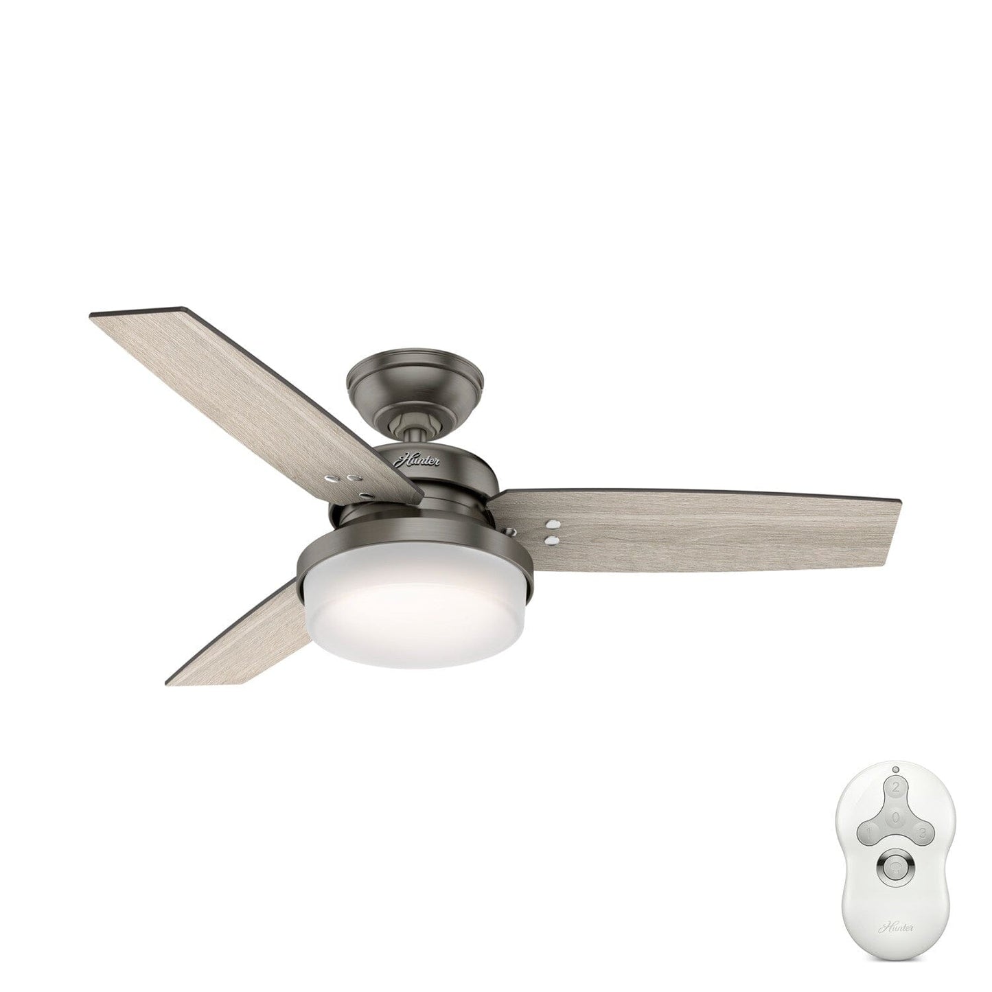 Sentinel with LED Light 44 inch Ceiling Fans Hunter Brushed Slate - Light Gray Oak 