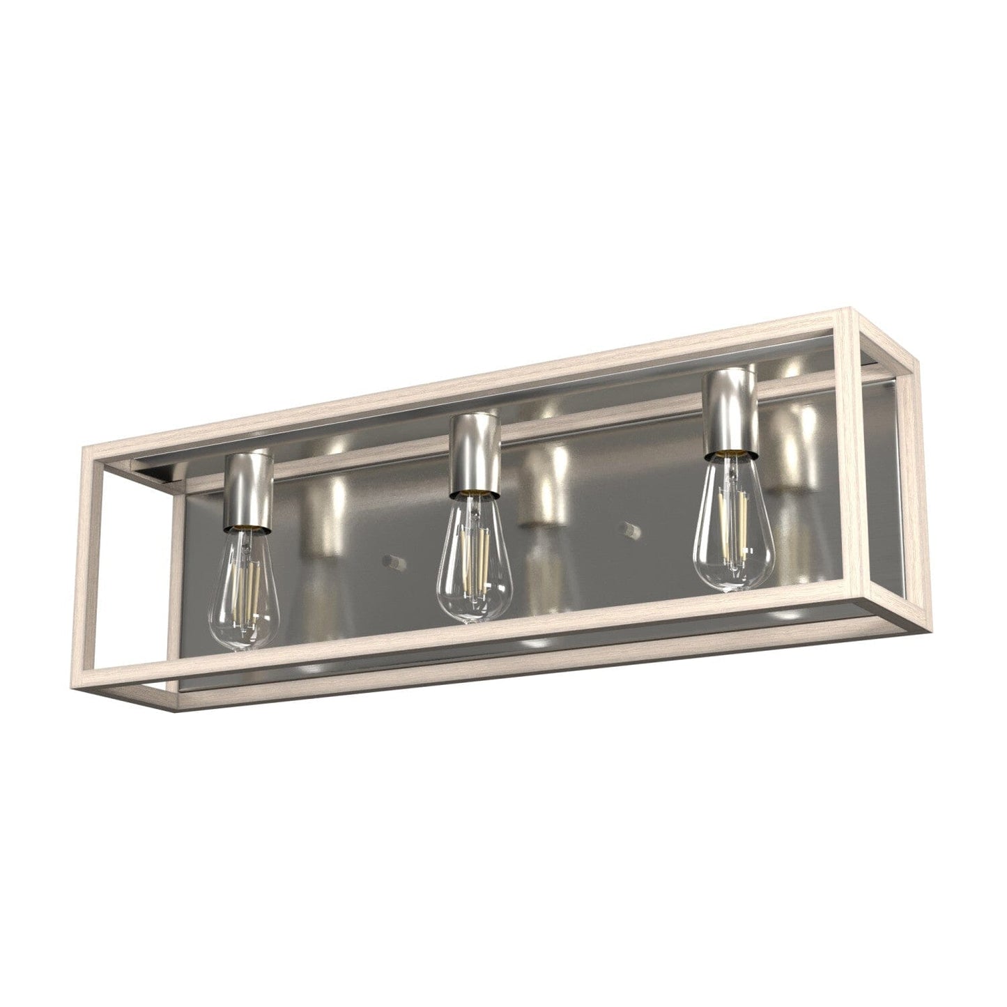 Squire Manor 3 Light Vanity Lighting Hunter Brushed Nickel - Bleached Wood 