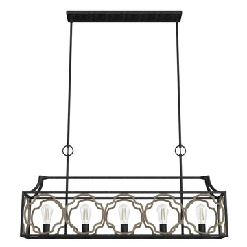 Stone Creek 5 Light Linear Chandelier Lighting Hunter French Oak - Rustic Iron 