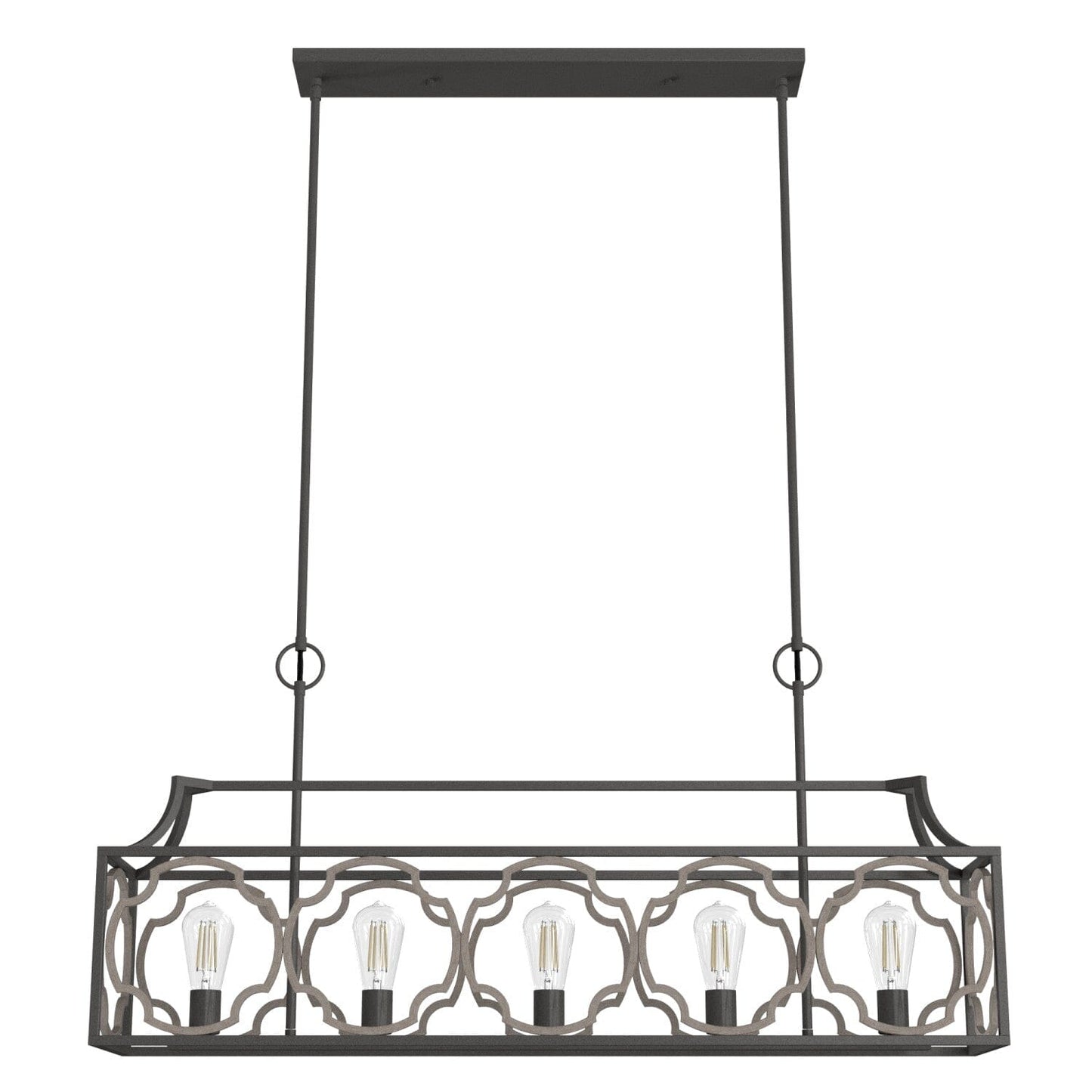 Stone Creek 5 Light Linear Chandelier Lighting Hunter Noble Bronze - White Washed Oak 