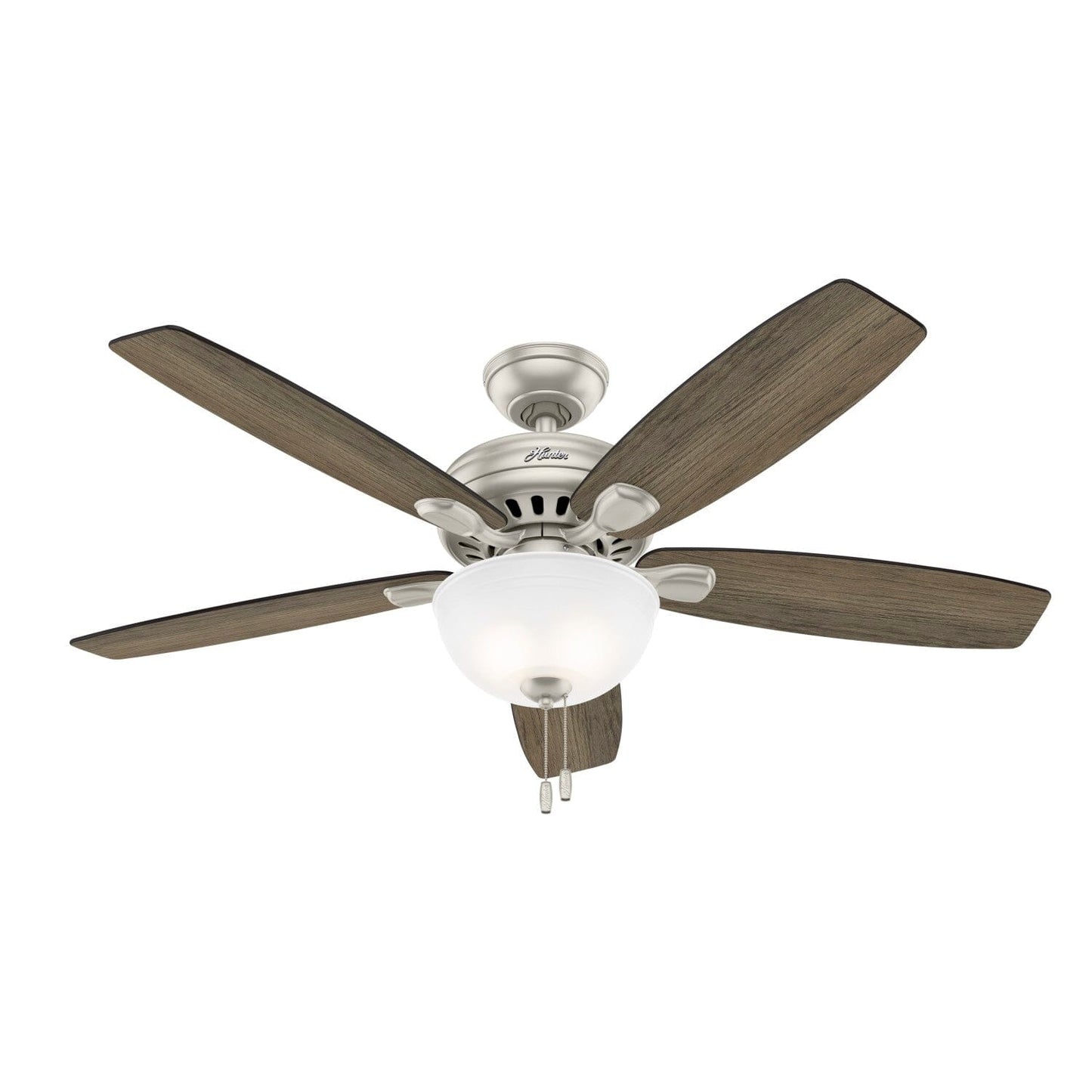 Stratford with LED Light Bowl 52 inch Ceiling Fans Hunter Matte Nickel - Warm Grey Oak 