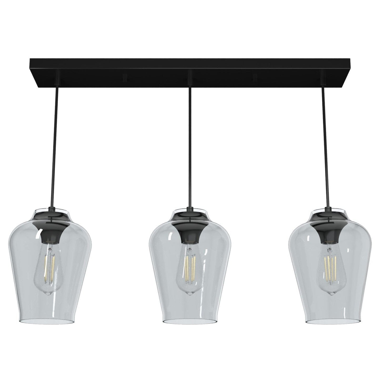 Vidria Smoked Glass 3 Light Linear Pendant Cluster Lighting Hunter Matte Black - Smoked 