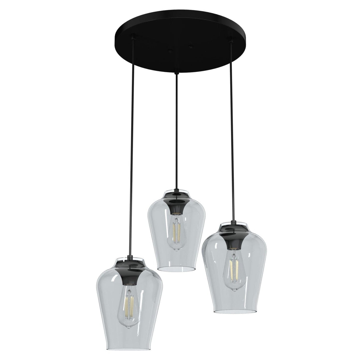 Vidria Smoked Glass 3 Light Round Pendant Cluster Lighting Hunter Matte Black - Smoked 