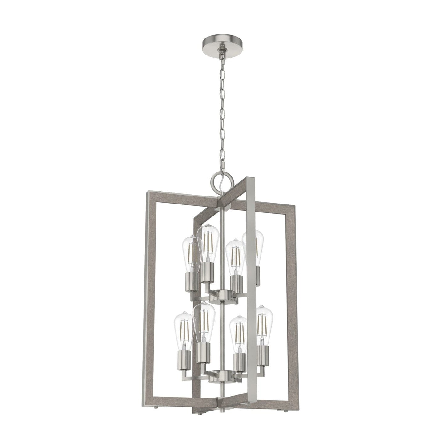 Woodburn 8 Light 18 Inch Foyer Pendant Lighting Hunter Brushed Nickel - Grey Wood 